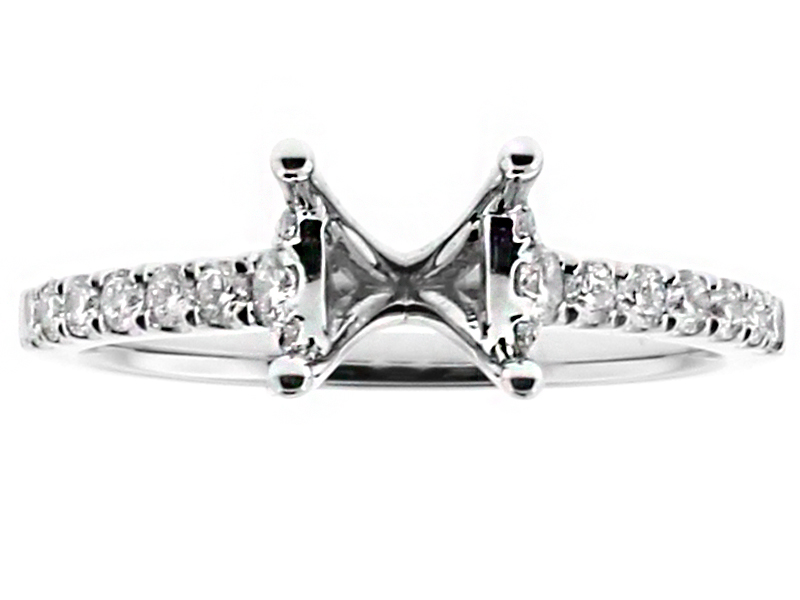 Single Row with Diamonds coming up to Crown Prongs Engagement Ring Semi Mount