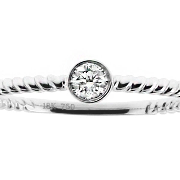 Stackable Ring Rope Design Shank with One Bezel Set Diamond in 18kt White Gold