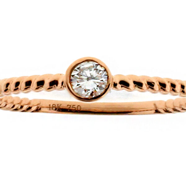 Stackable Ring Rope Design Shank with One Bezel Set Diamond in 18kt Rose Gold