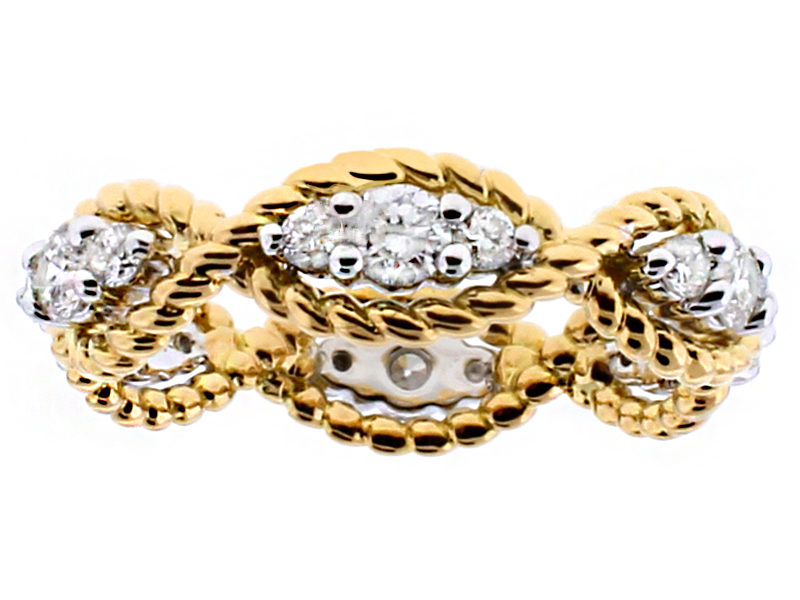 Diamond Filled Twisted Rope Infinity Design Eternity Ring Two Tone 18kt