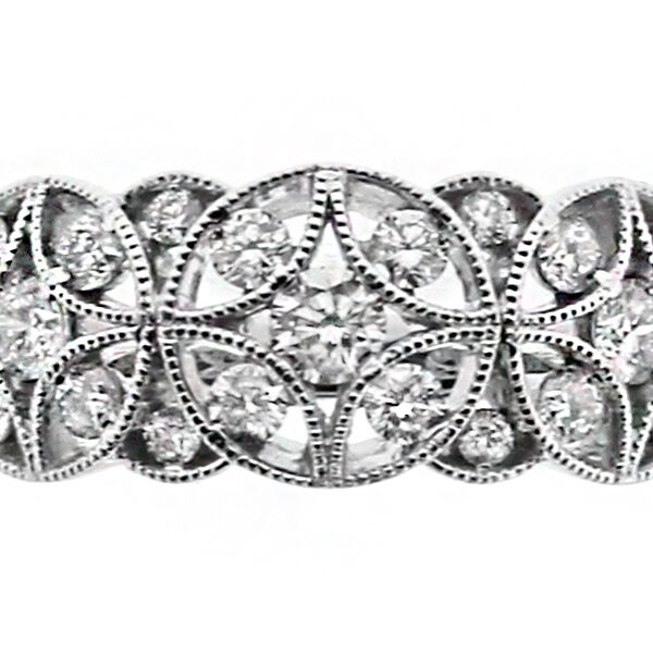 Open Design 3 Circle Theme, Diamond Ladies Ring Band in 18kt White Gold