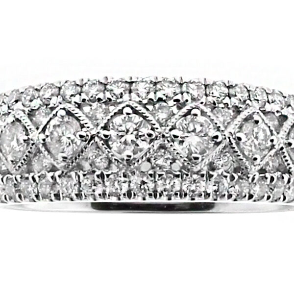 Slight Raised Center Row, Ladies Diamond Ring Band in 18kt Gold