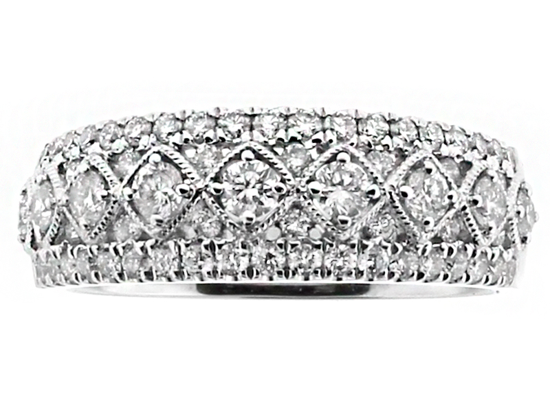 Slight Raised Center Row, Ladies Diamond Ring Band in 18kt Gold