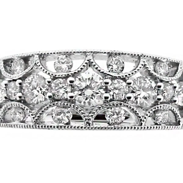 3 Row Open Scalloped Design 6.9mm Wide Diamond Ring in 18kt White Gold
