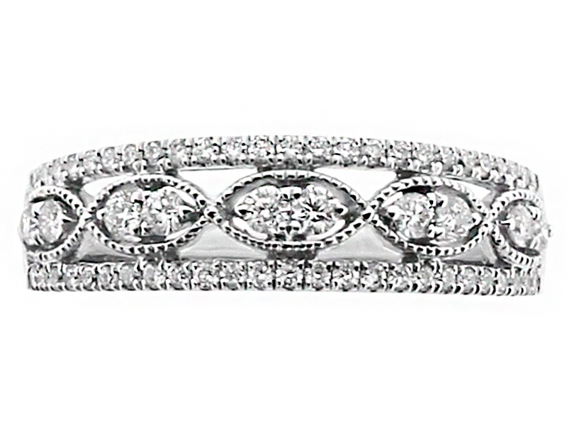 5.6mm Wide Diamond Ring with Eyelet Design Center in 18kt White Gold