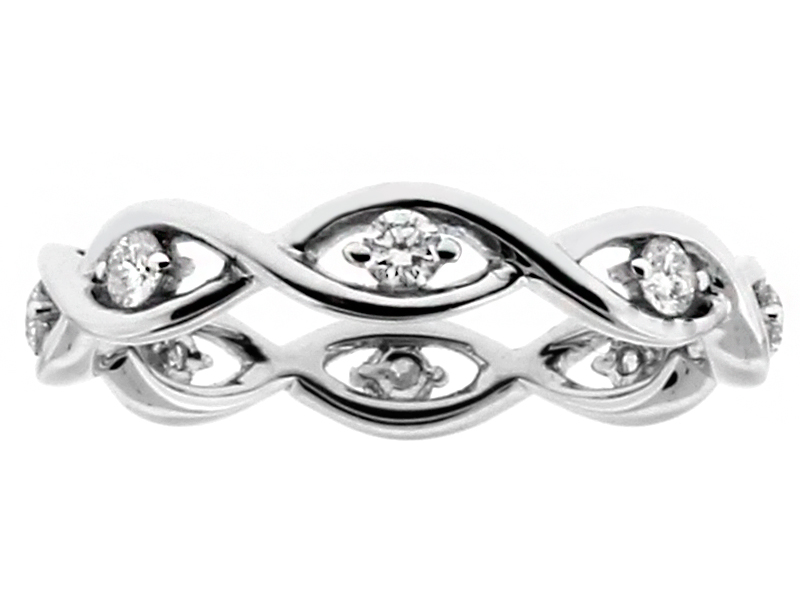 Twist with Diamond Center Ladies Eternity Ring in 18kt White Gold