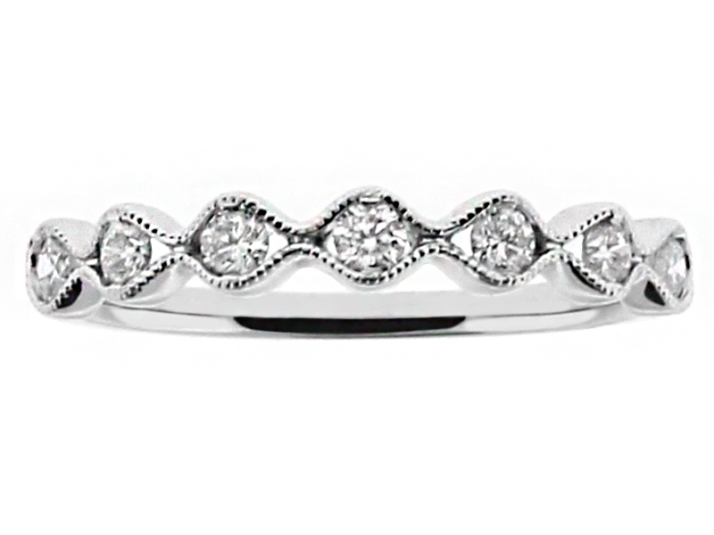 Wave Border,  7 Stone Channel Set Diamond Wedding Band in 18kt White Gold