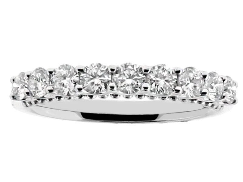 9 Stone, U prong, Bead Design Sides Diamond Wedding Band in 18kt White Gold