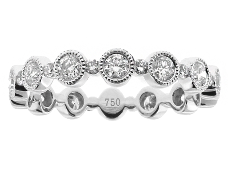 Alternating Large and Small Diamonds in Milgrained Bezel Setting Diamond Eternity Ring in 18kt White Gold