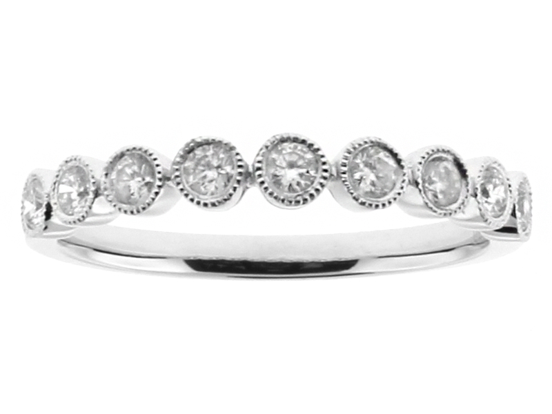 9 Stone Bezel Set with Milgrain Detail Diamond Wedding Band in 18kt White Gold