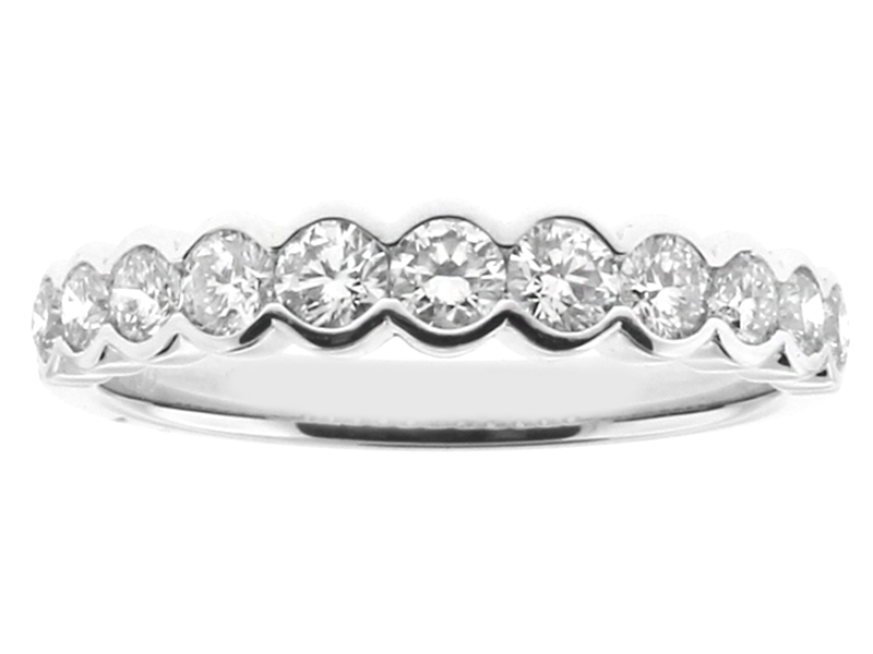 11 Stone Semi Bezel Set Diamond Wedding Band in 18kt White Gold