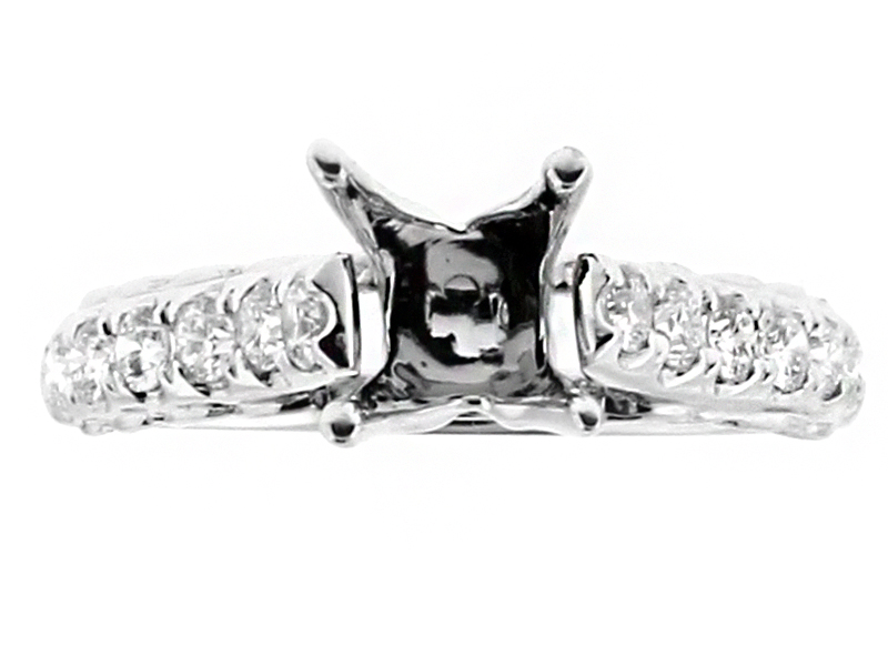 12 Stone, Twist Side Design Diamond Engagement Ring Semi Mount in 18kt White Gold