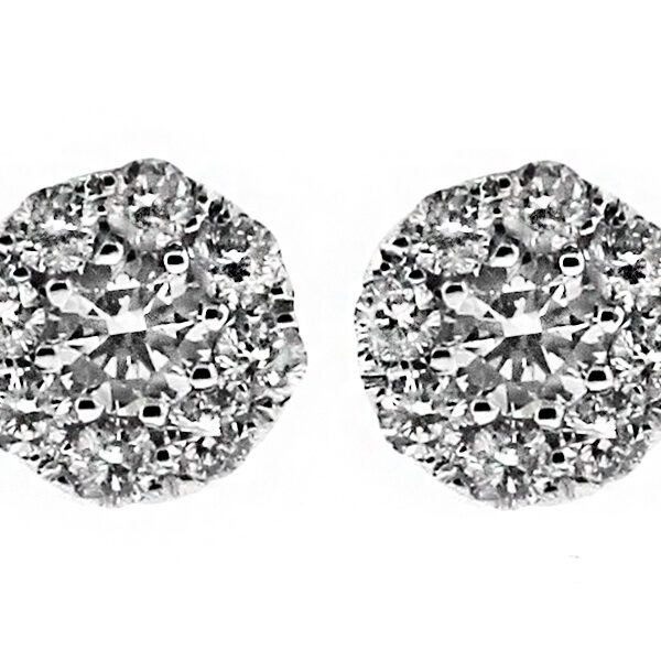 0.84ct Diamond Stud with Halo Earring Cluster in 18kt White Gold