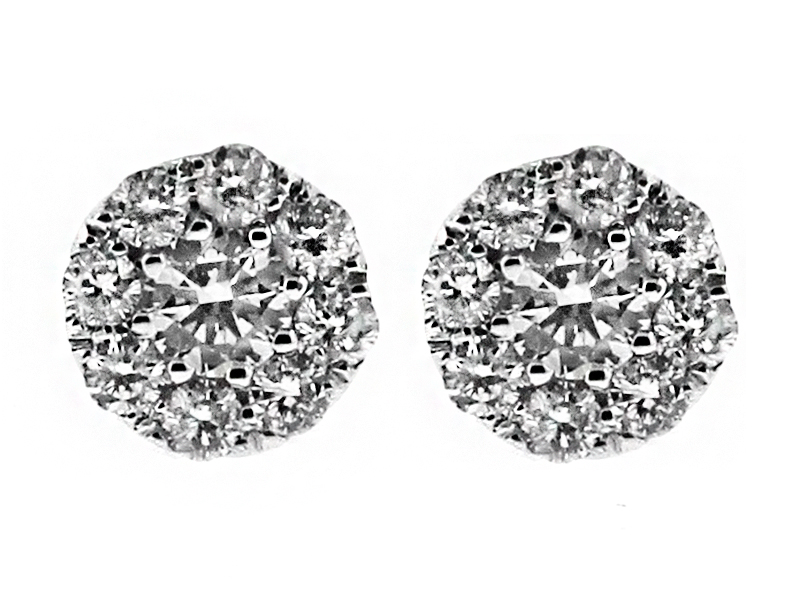 0.84ct Diamond Stud with Halo Earring Cluster in 18kt White Gold