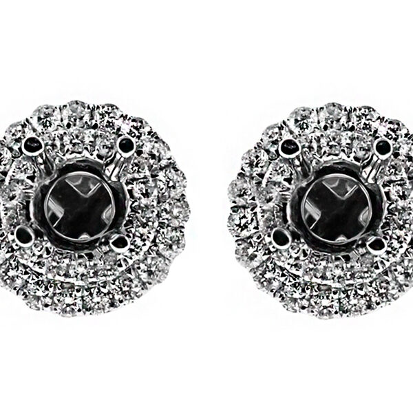 Double Halo Style Perminent Stud Earring Jacket in 18kt White Gold