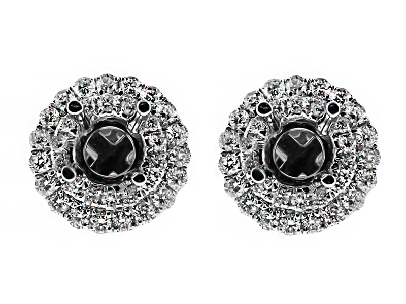 Double Halo Style Perminent Stud Earring Jacket in 18kt White Gold