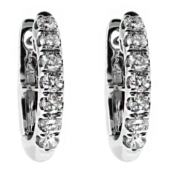 Small Diamond Thin Huggie Style Hoop Earring in 18kt White Gold