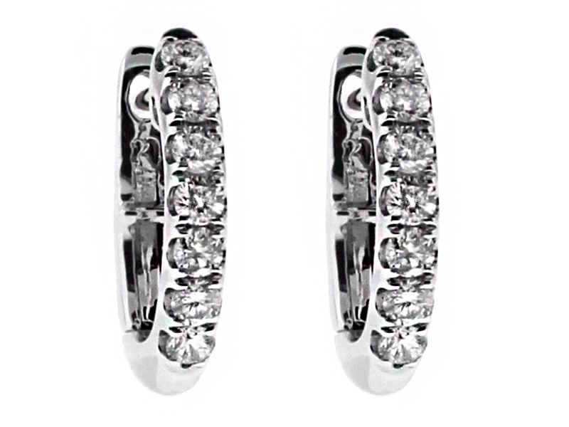 Small Diamond Thin Huggie Style Hoop Earring in 18kt White Gold