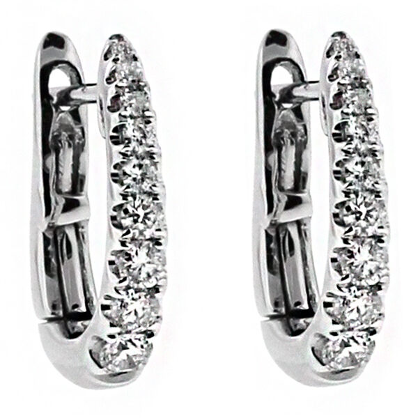 Small Graduating Diamond Thin Huggie Style Hoop Earring in 18kt White Gold