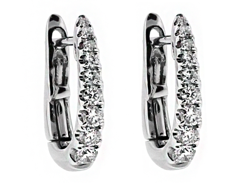 Small Graduating Diamond Thin Huggie Style Hoop Earring in 18kt White Gold