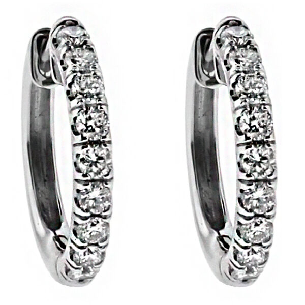 Small Diamond Thin Hoop Style Huggie Earring in 18kt White Gold