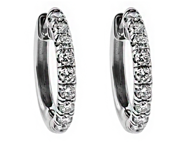 Small Diamond Thin Hoop Style Huggie Earring in 18kt White Gold