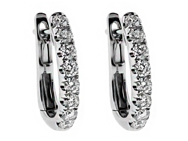 Diamond Thin Huggie Style Hoop Earring in 18kt White Gold
