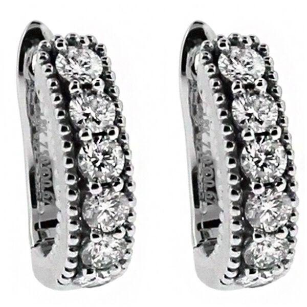 Beaded Design Diamond Huggie Style Hoop Earring in 18kt White Gold