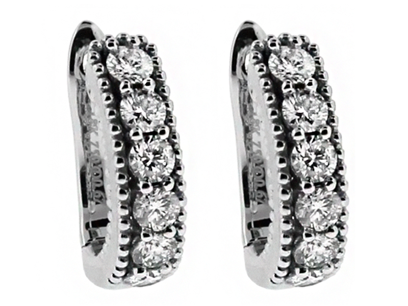 Beaded Design Diamond Huggie Style Hoop Earring in 18kt White Gold