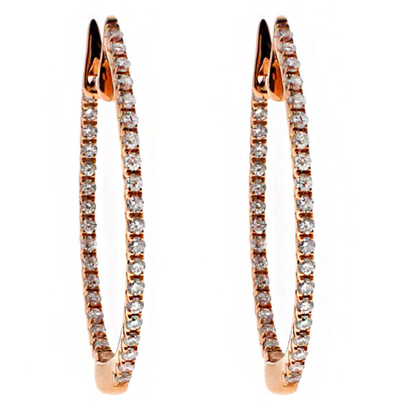 Thin Diamond Inside Outside Hoop Earrings 18kt Rose Gold