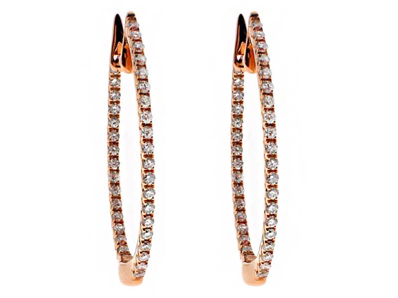 Thin Diamond Inside Outside Hoop Earrings 18kt Rose Gold