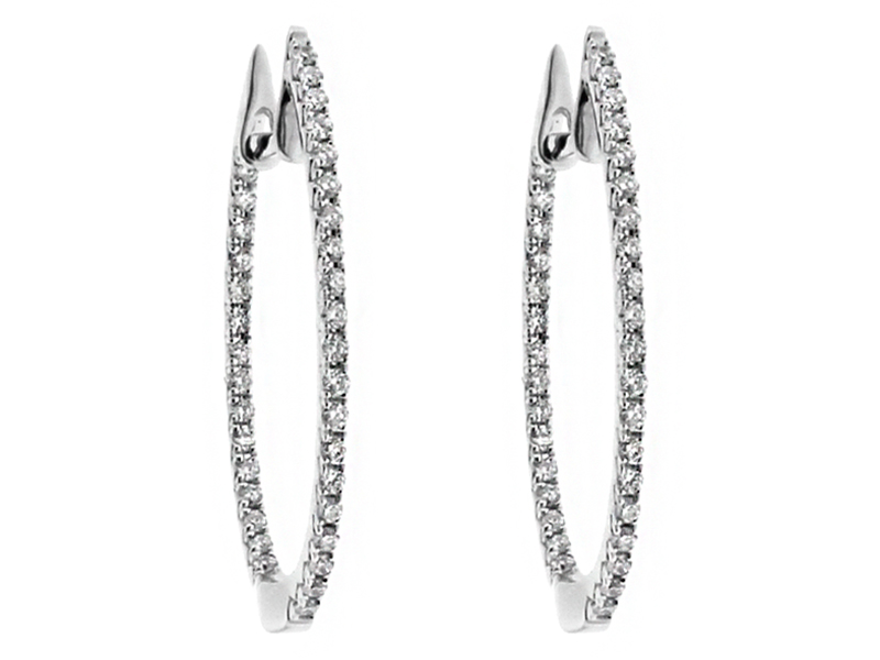 Thin Diamond Inside Outside Oval Hoop Earrings 18kt Rose Gold