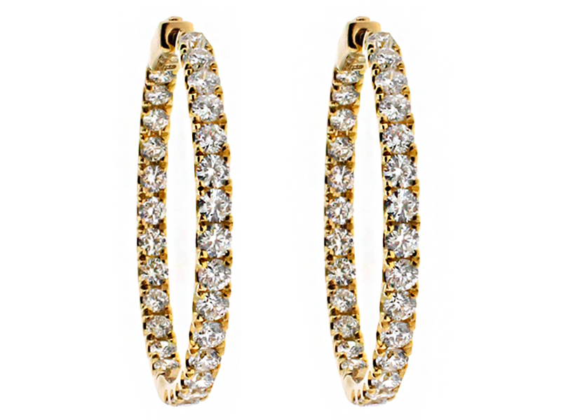 Thin Diamond Inside Outside Circle Hoop Earrings 18kt Yellow Gold