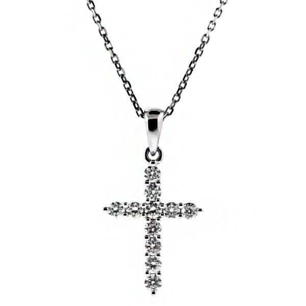 11 Stone Diamond Cross in 18kt White Gold
