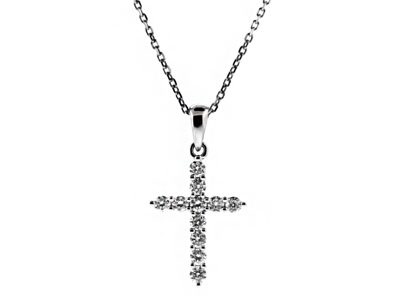 11 Stone Diamond Cross in 18kt White Gold