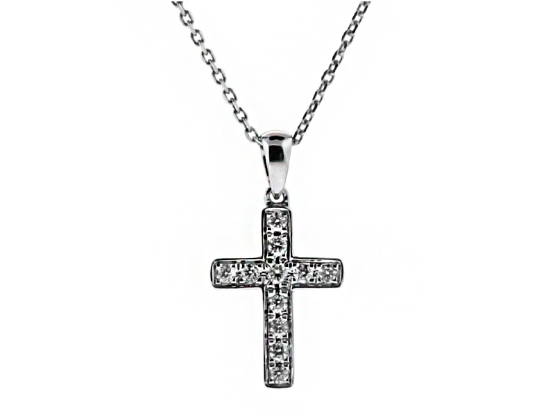 11 Stone Gold Border Diamond Cross in 18kt White Gold