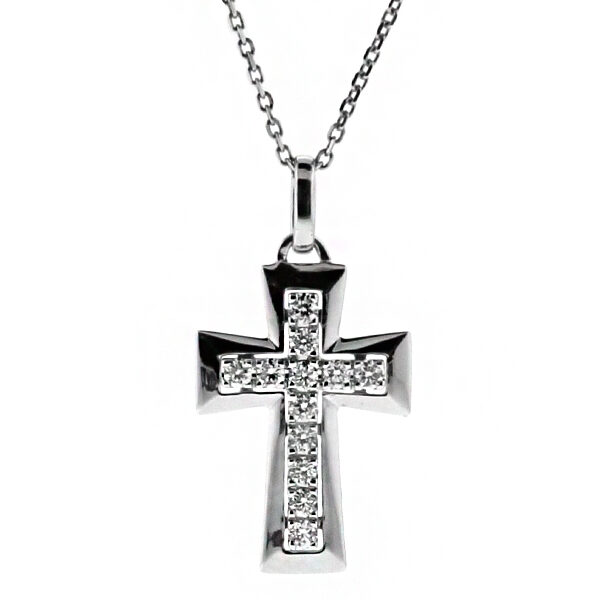 Diamond Cross with Graduating Gold Border in 18kt White Gold