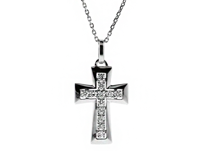 Diamond Cross with Graduating Gold Border in 18kt White Gold