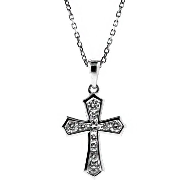Graduating Channel Set Diamond Cross in 18kt White Gold