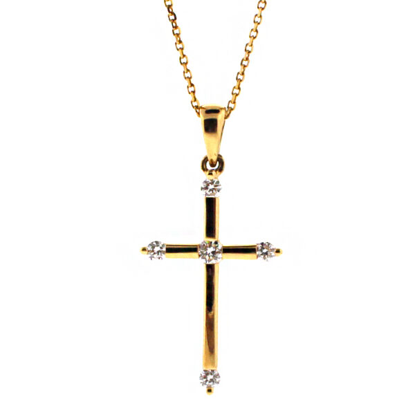5 Stone Gold and Diamond Cross in 18kt Yellow Gold