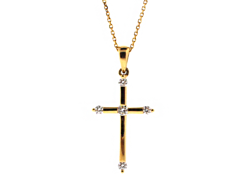 5 Stone Gold and Diamond Cross in 18kt Yellow Gold