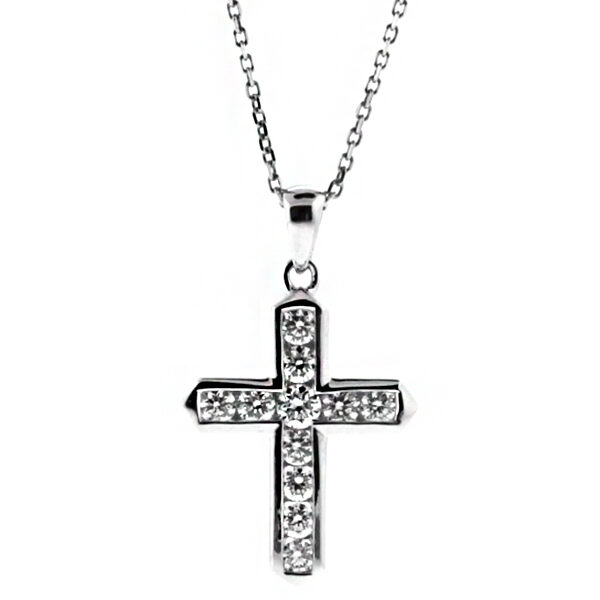 Cross with Channel Set Diamonds in 18kt White Gold
