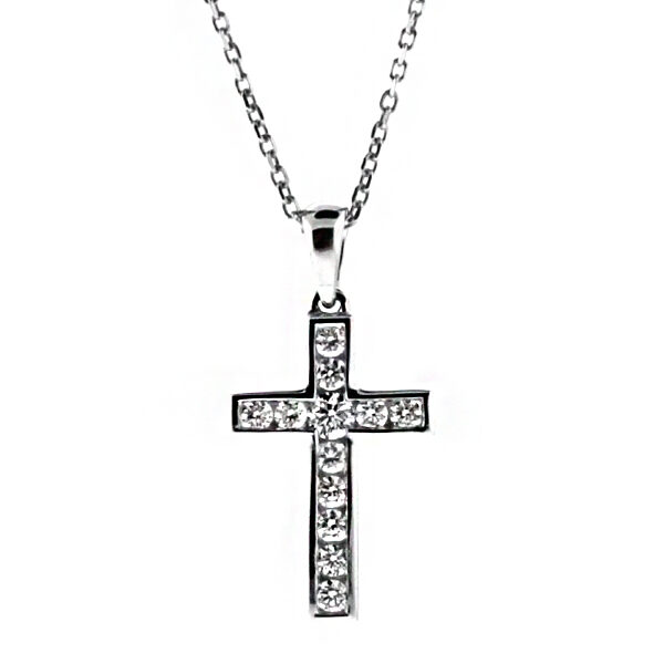 Diamond Cross with 12 Channel Set Diamonds in 18kt Yellow Gold