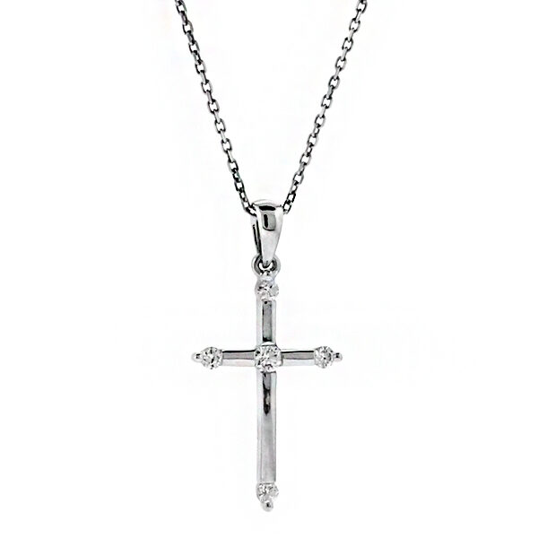 Straight Cross with 5 Diamonds in 18kt White Gold