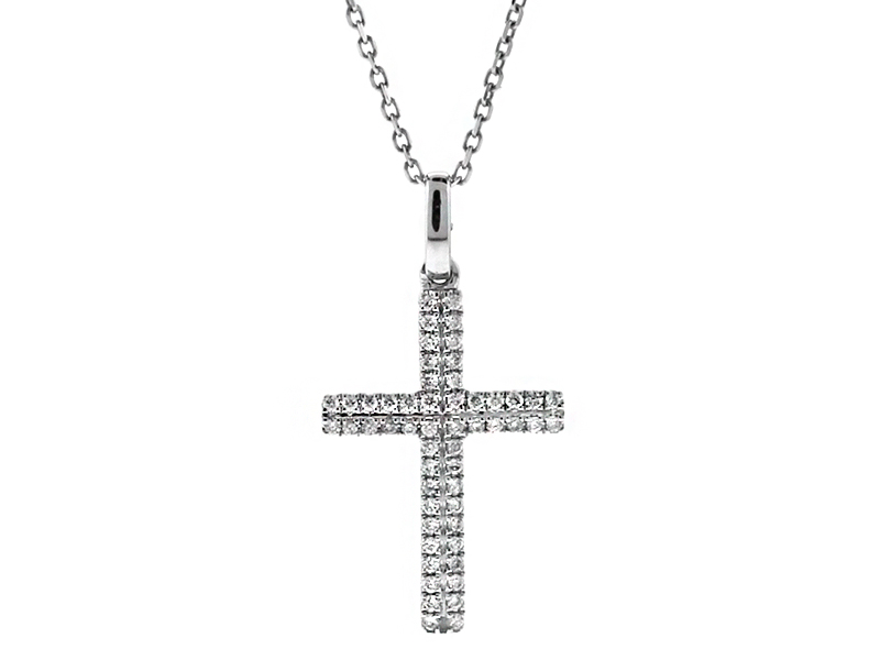 Two Rows of  Diamonds Cross in 18kt White Gold