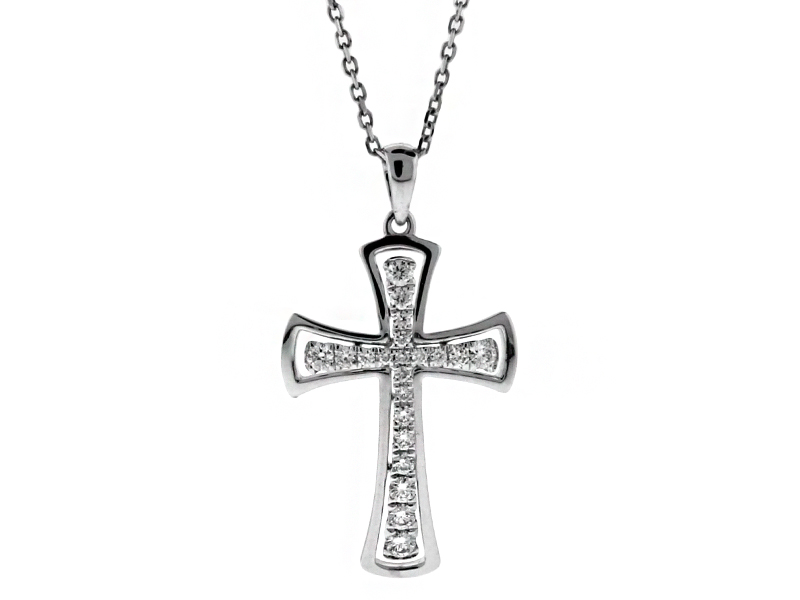 Diamond Cross with Curved Gold Border in 18kt White Gold