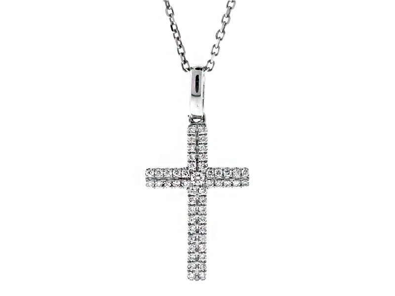Two Row Diamonds Cross in 18kt White Gold