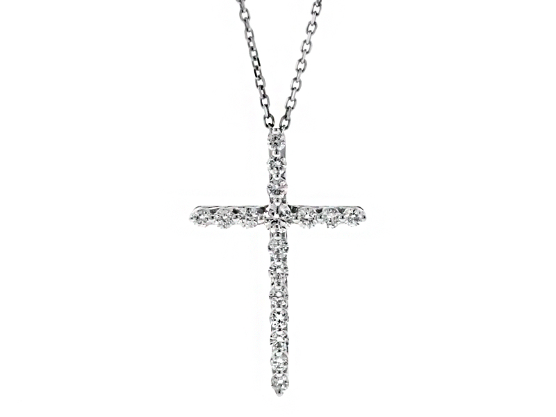 Single Row Common Prong Diamond Cross in 18kt White Gold
