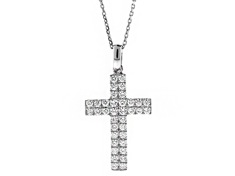 Cross with 2 Rows of  Diamonds in 18kt White Gold