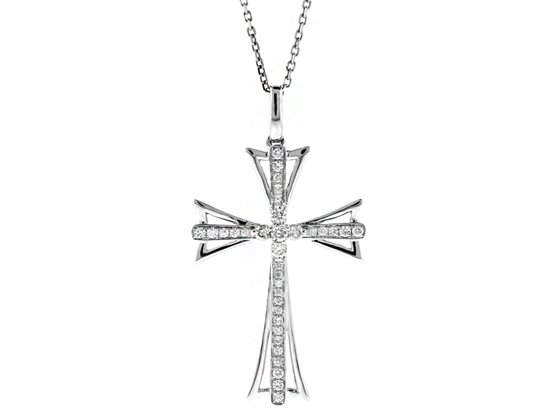 Modern Diamond Cross in 18kt White Gold